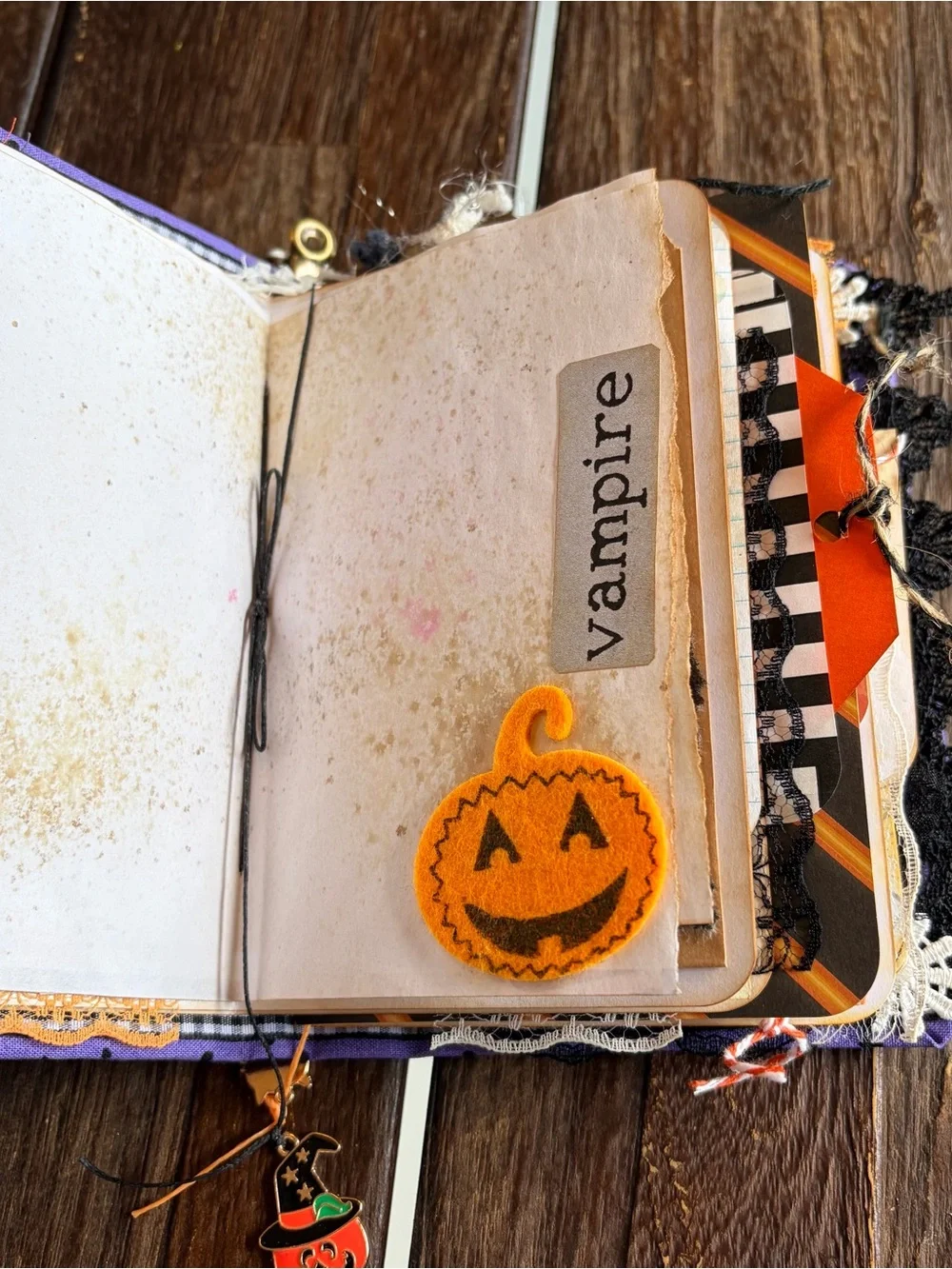 Halloween Junk Journal Small Handmade Decorated 3 Sig Witch Pumpkin Black Cat